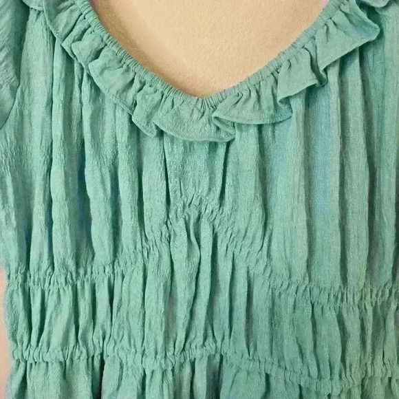 Dress Up Turquoise Blue Dress Puff Sleeves Ruffled Neckline Sz M Cottagecore - Picture 2 of 8